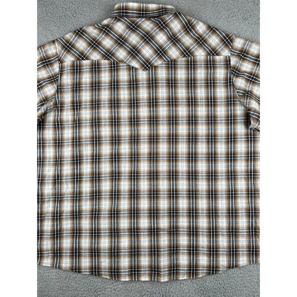 WRANGLER Wrancher S/S Western Style PLAID Pearl Snap Shirt 3XL Brown America USA - Picture 9 of 10